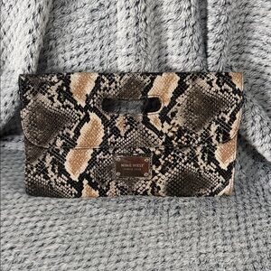 Nine West Snake-Print Clutch in Brown and Black Tones